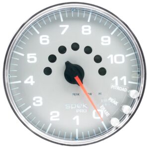 AUTOMETER Tachometer Gauge 5", 11K RPM, W/Shift Light & Peak Mem, Silver/Chrome, Spek