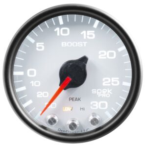 AUTOMETER Vacuum/Boost Gauge 2 1/16", 30Inhg-30PSI, Stepper Motor W/Pk & Wrn, Wht/Black, Spek
