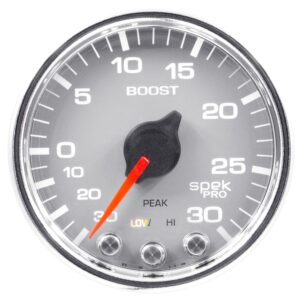 AUTOMETER Vacuum/Boost Gauge 2 1/16", 30Inhg-30PSI, Stepper Mtr W/Pk & Wrn,Slvr/Chrome, Spek