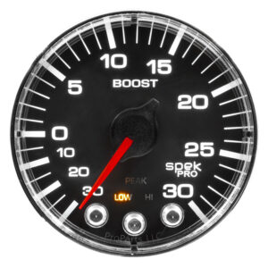 AUTOMETER Vacuum/Boost Gauge 2 1/16", 30Inhg-30PSI, Stepper Mtr W/Pk & Wrn, Black/Chrome, Spek