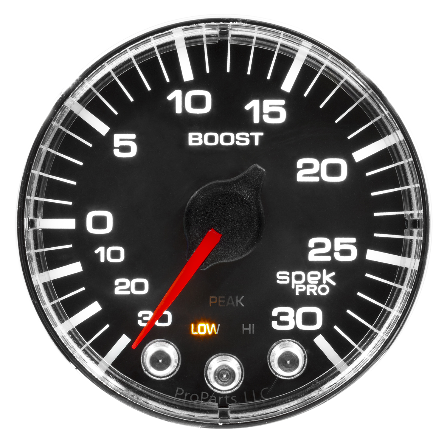 AUTOMETER Vacuum/Boost Gauge 2 1/16", 30Inhg-30PSI, Stepper Mtr W/Pk & Wrn, Black/Chrome, Spek
