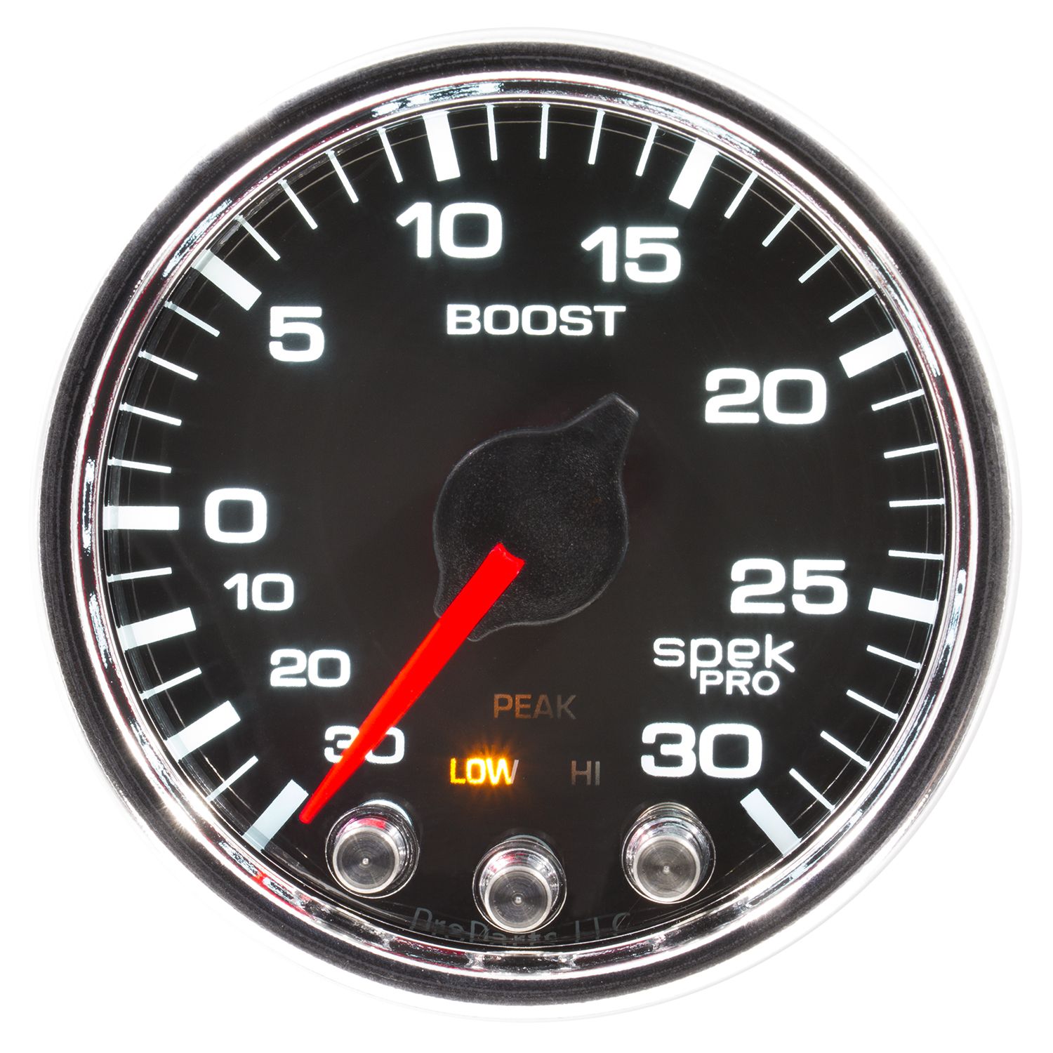 AUTOMETER Vacuum/Boost Gauge 2 1/16", 30Inhg-30PSI, Stepper Mtr W/Pk & Wrn, Black/Chrome, Spek