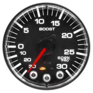 AUTOMETER Vacuum/Boost Gauge 2 1/16", 30Inhg-30PSI, Stepper Motor W/Pk & Wrn, Black/Black, Spek