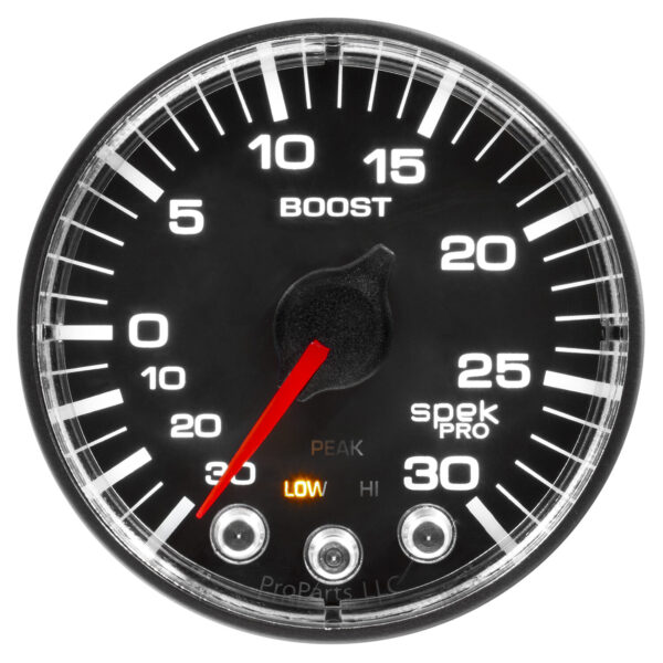 AUTOMETER Vacuum/Boost Gauge 2 1/16", 30Inhg-30PSI, Stepper Motor W/Pk & Wrn, Black/Black, Spek