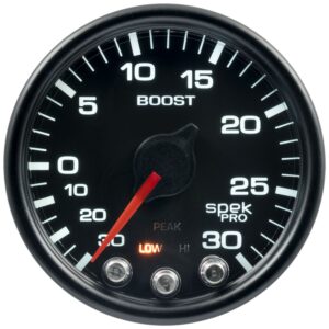 AUTOMETER Vacuum/Boost Gauge 2 1/16", 30Inhg-30PSI, Stepper Motor W/Pk & Wrn, Black/Black, Spek