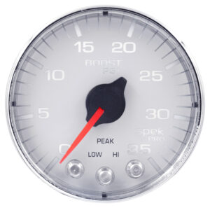 AUTOMETER Boost Gauge 2 1/16", 35PSI, Stepper Motor W/Peak & Warn, Wht/Chrome, Spek-Pro