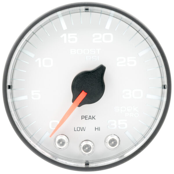 AUTOMETER Boost Gauge 2 1/16", 35PSI, Stepper Motor W/Peak & Warn, White/Black, Spek-Pro - Image 2