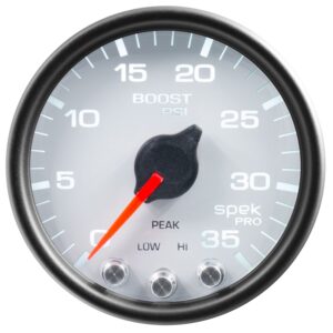 AUTOMETER Boost Gauge 2 1/16", 35PSI, Stepper Motor W/Peak & Warn, White/Black, Spek-Pro