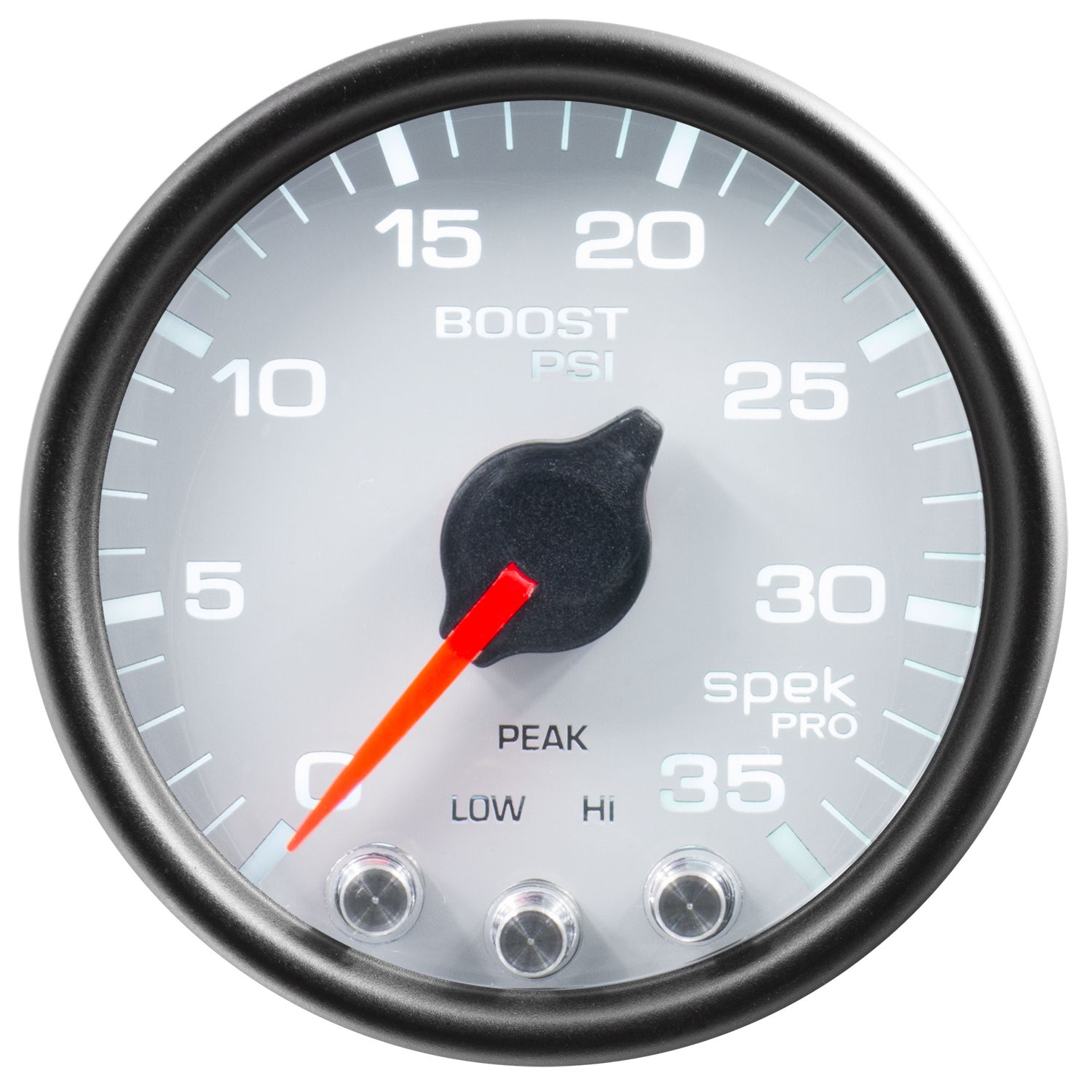 AUTOMETER Boost Gauge 2 1/16", 35PSI, Stepper Motor W/Peak & Warn, White/Black, Spek-Pro