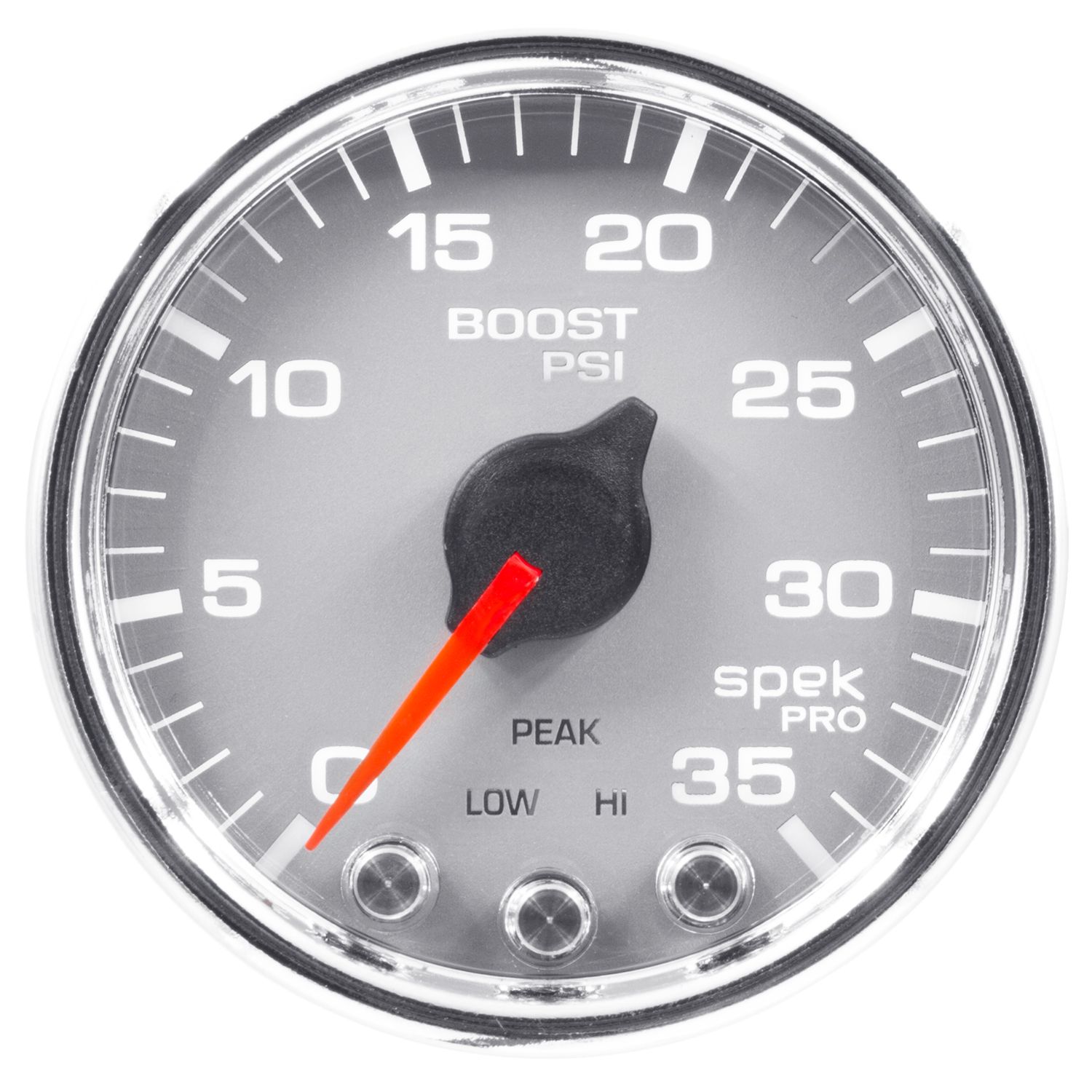 AUTOMETER Boost Gauge 2 1/16", 35PSI, Stepper Motor W/Peak & Warn, Slvr/Chrome, Spek-Pro