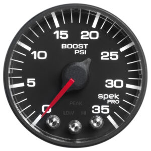 AUTOMETER Boost Gauge 2 1/16", 35PSI, Stepper Motor W/Peak & Warn, Black/Black, Spek-Pro