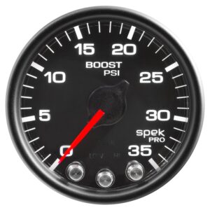 AUTOMETER Boost Gauge 2 1/16", 35PSI, Stepper Motor W/Peak & Warn, Black/Black, Spek-Pro