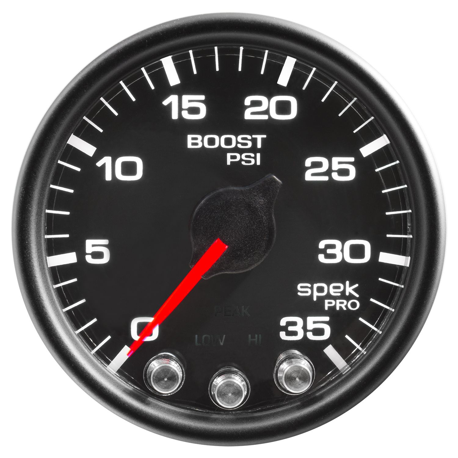 AUTOMETER Boost Gauge 2 1/16", 35PSI, Stepper Motor W/Peak & Warn, Black/Black, Spek-Pro