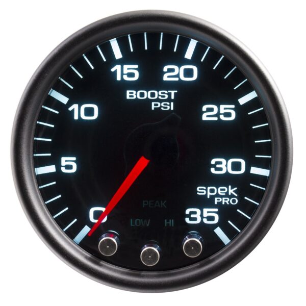 AUTOMETER Boost Gauge 2 1/16", 35PSI, Stepper Motor W/Peak & Warn, Black/Smoke//Black, Spek