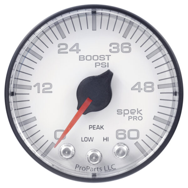 AUTOMETER Boost Gauge 2 1/16", 60PSI, Stepper Motor W/Peak & Warn, Wht/Black, Spek-Pro - Image 2