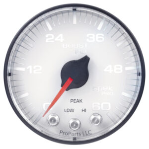 AUTOMETER Boost Gauge 2 1/16", 60PSI, Stepper Motor W/Peak & Warn, Wht/Black, Spek-Pro