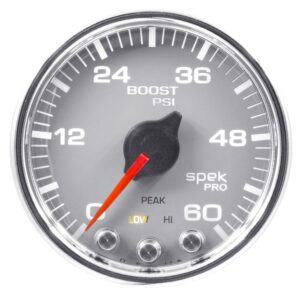 AUTOMETER Boost Gauge 2 1/16", 60PSI, Stepper Motor W/Peak & Warn, Slvr/Chrm, Spek-Pro
