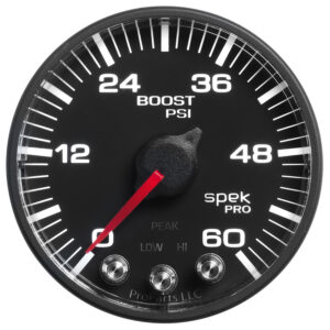 AUTOMETER Boost Gauge 2 1/16", 60PSI, Stepper Motor W/Peak & Warn, Black/Black, Spek-Pro