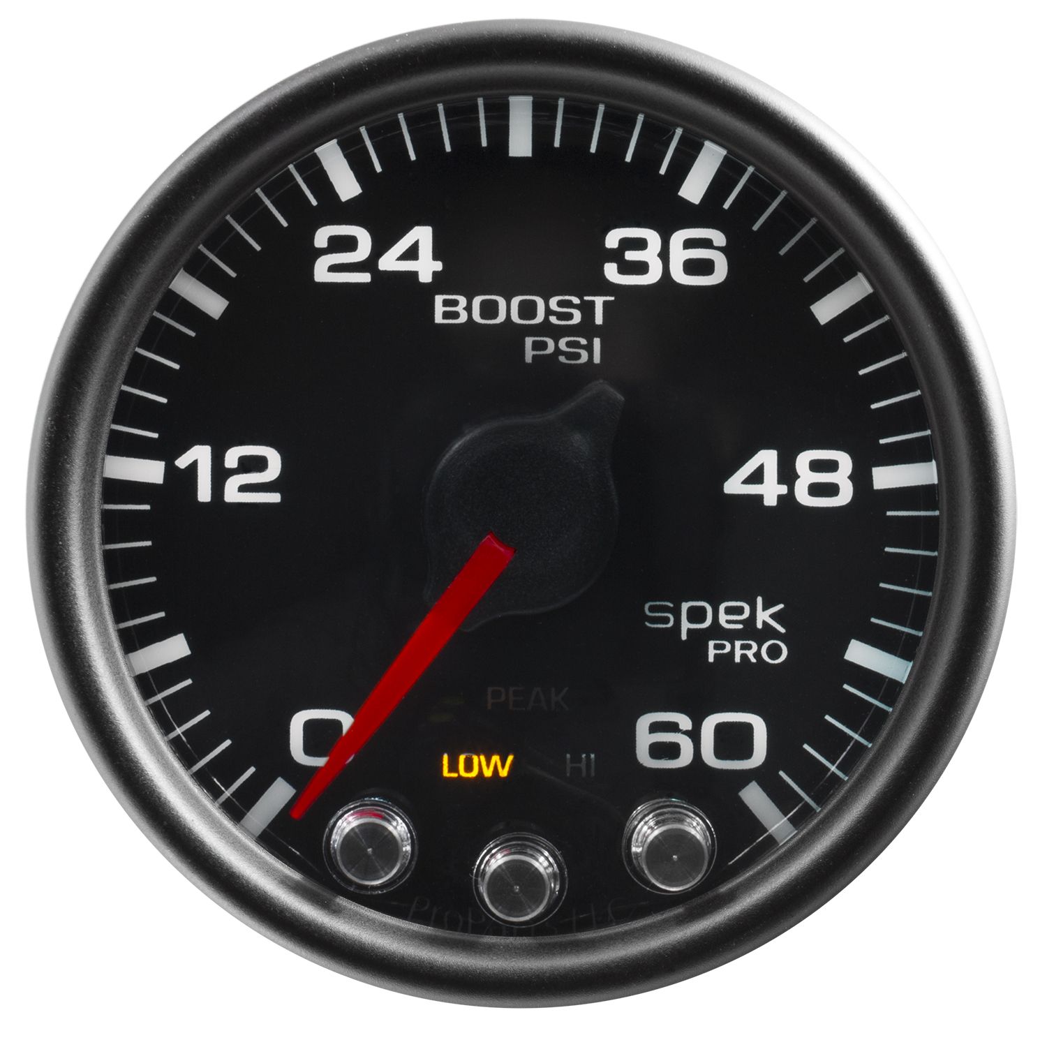 AUTOMETER Boost Gauge 2 1/16", 60PSI, Stepper Motor W/Peak & Warn, Black/Black, Spek-Pro