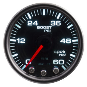 AUTOMETER Boost Gauge 2 1/16", 60PSI, Stepper Motor W/Peak & Warn, Black/Smoke/Black, Spek