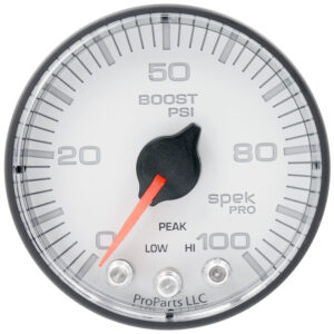 AUTOMETER Boost Gauge 2 1/16", 100PSI, Stepper Motor W/Peak & Warn, Wht/Black, Spek-Pro