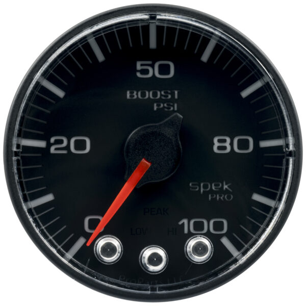 AUTOMETER Boost Gauge 2 1/16", 100PSI, Stepper Motor W/Peak & Warn, Black/Black, Spek-Pro - Image 2