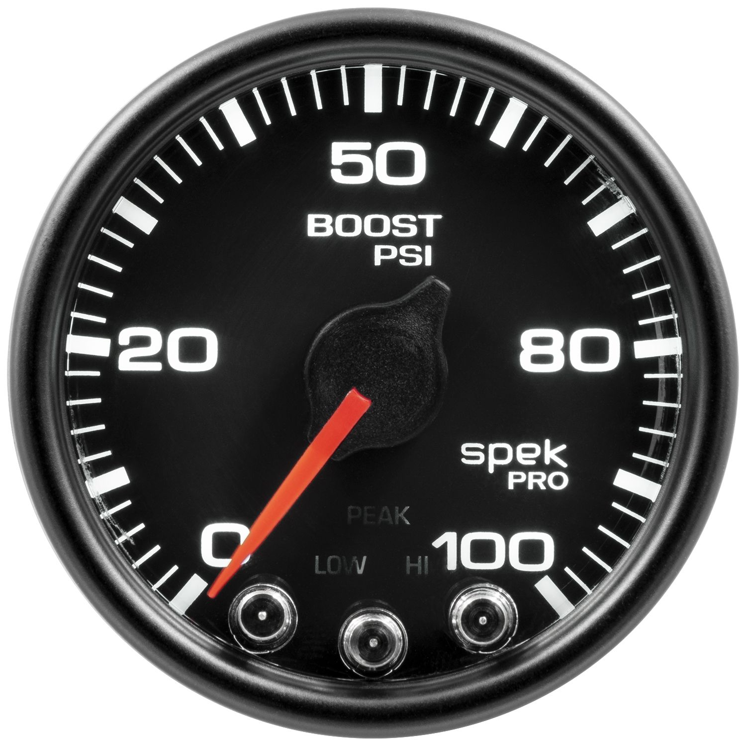 AUTOMETER Boost Gauge 2 1/16", 100PSI, Stepper Motor W/Peak & Warn, Black/Black, Spek-Pro