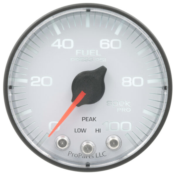 AUTOMETER Fuel Pressure Gauge 2 1/16", 100PSI, Stepper Motor W/Peak & Warn, Wht/Black, Spek - Image 2