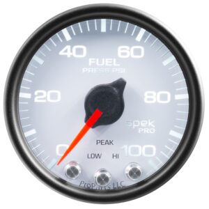 AUTOMETER Fuel Pressure Gauge 2 1/16", 100PSI, Stepper Motor W/Peak & Warn, Wht/Black, Spek