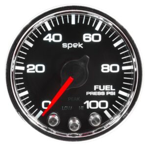 AUTOMETER Fuel Pressure Gauge 2 1/16", 100PSI, Stepper Motor W/Peak & Warn, Black/Chrm, Spek