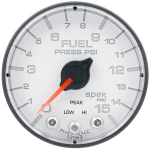 AUTOMETER Fuel Pressure Gauge 2 1/16", 15PSI, Stepper Motor W/Peak & Warn, Wht/Black, Spek