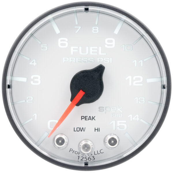 AUTOMETER Fuel Pressure Gauge 2 1/16", 15PSI, Stepper Motor W/Peak & Warn, Wht/Black, Spek - Image 2