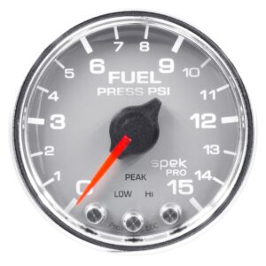 AUTOMETER Fuel Pressure Gauge 2 1/16", 15PSI, Stepper Motor W/Peak & Warn, Slvr/Chrm, Spek