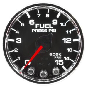 AUTOMETER Fuel Pressure Gauge 2 1/16", 15PSI, Stepper Motor W/Peak & Warn, Black/Chrm, Spek