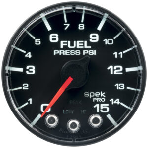AUTOMETER Fuel Pressure Gauge 2 1/16", 15PSI, Stepper Motor W/Peak & Warn, Black/Black, Spek