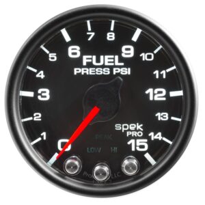 AUTOMETER Fuel Pressure Gauge 2 1/16", 15PSI, Stepper Motor W/Peak & Warn, Black/Black, Spek