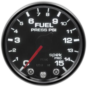 AUTOMETER Fuel Pressure Gauge 2 1/16", 15PSI, Stepper Motor W/Pk & Wrn, Black/Smoke/Black, Spek