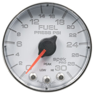 AUTOMETER Fuel Pressure Gauge 2 1/16", 30PSI, Stepper Motor W/Peak & Warn, Wht/Chrm, Spek