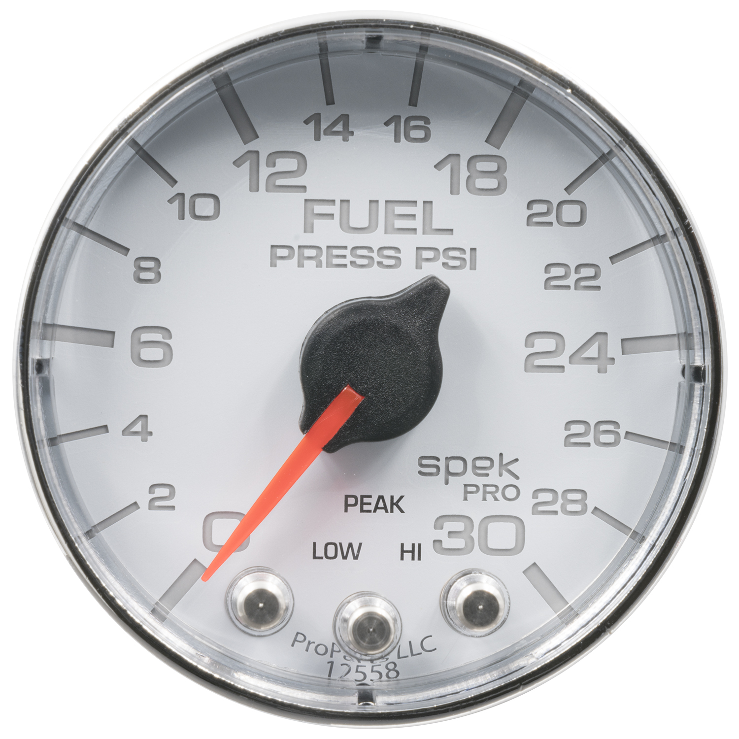 AUTOMETER Fuel Pressure Gauge 2 1/16", 30PSI, Stepper Motor W/Peak & Warn, Wht/Chrm, Spek