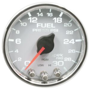 AUTOMETER Fuel Pressure Gauge 2 1/16", 30PSI, Stepper Motor W/Peak & Warn, Wht/Chrm, Spek