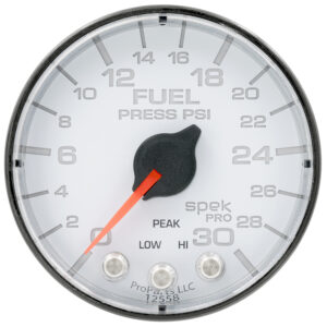 AUTOMETER Fuel Pressure Gauge 2 1/16", 30PSI, Stepper Motor W/Peak & Warn, Wht/Black, Spek
