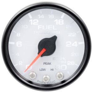 AUTOMETER Fuel Pressure Gauge 2 1/16", 30PSI, Stepper Motor W/Peak & Warn, Wht/Black, Spek