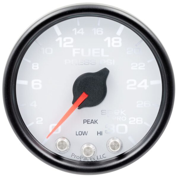 AUTOMETER Fuel Pressure Gauge 2 1/16", 30PSI, Stepper Motor W/Peak & Warn, Wht/Black, Spek