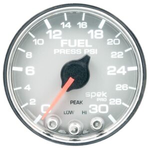 AUTOMETER Fuel Pressure Gauge 2 1/16", 30PSI, Stepper Motor W/Peak & Warn, Slvr/Chrm, Spek