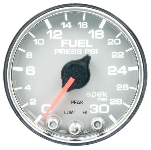 AUTOMETER Fuel Pressure Gauge 2 1/16", 30PSI, Stepper Motor W/Peak & Warn, Slvr/Chrm, Spek
