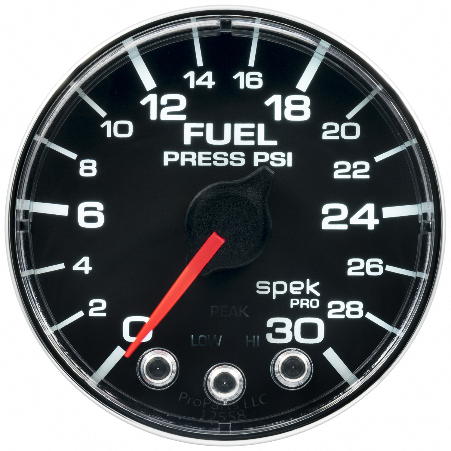 AUTOMETER Fuel Pressure Gauge 2 1/16", 30PSI, Stepper Motor W/Peak & Warn, Black/Chrm, Spek