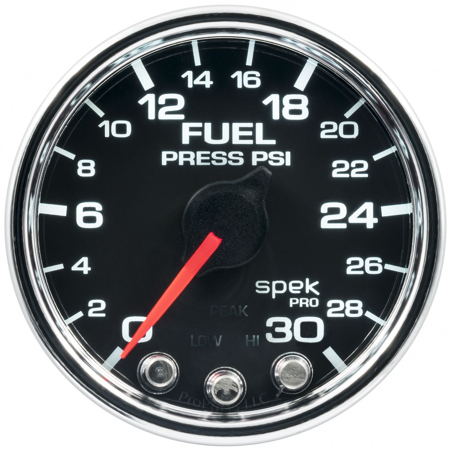 AUTOMETER Fuel Pressure Gauge 2 1/16", 30PSI, Stepper Motor W/Peak & Warn, Black/Chrm, Spek