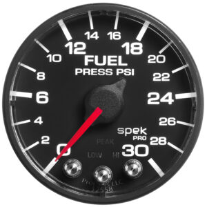 AUTOMETER Fuel Pressure Gauge 2 1/16", 30PSI, Stepper Motor W/Peak & Warn, Black/Black, Spek