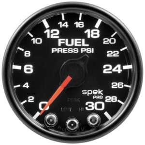 AUTOMETER Fuel Pressure Gauge 2 1/16", 30PSI, Stepper Motor W/Peak & Warn, Black/Black, Spek