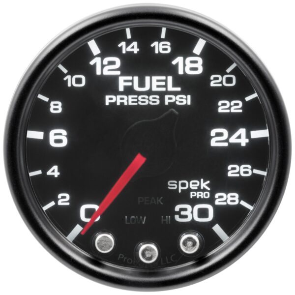 AUTOMETER Fuel Pressure Gauge 2 1/16", 30PSI, Stepper Motor W/Pk & Wrn, Black/Smoke/Black, Spek